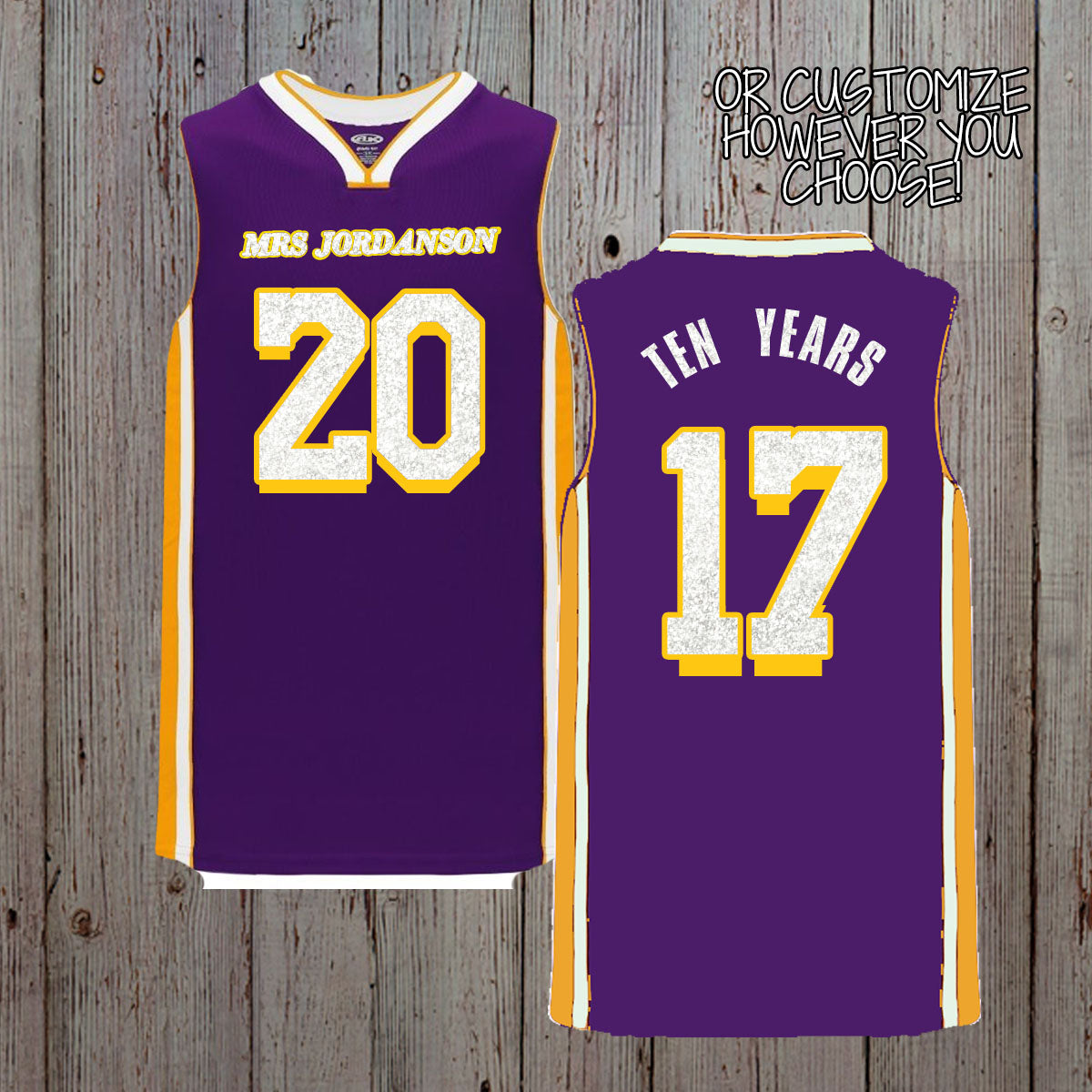 glitter yellow and purple basketball jersey