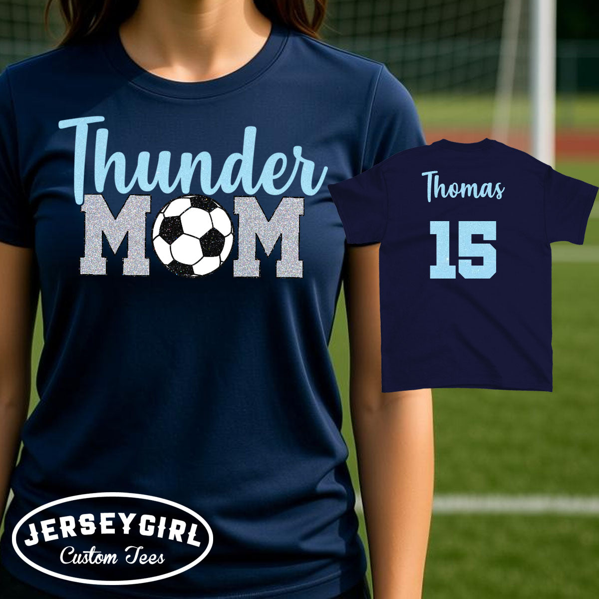glitter soccer mom shirt with name & number