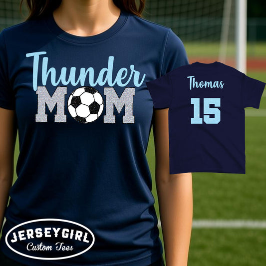 glitter soccer mom shirt with name & number