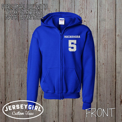 custom glitter soccer zip-up hoodie