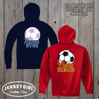 custom glitter soccer zip-up hoodie