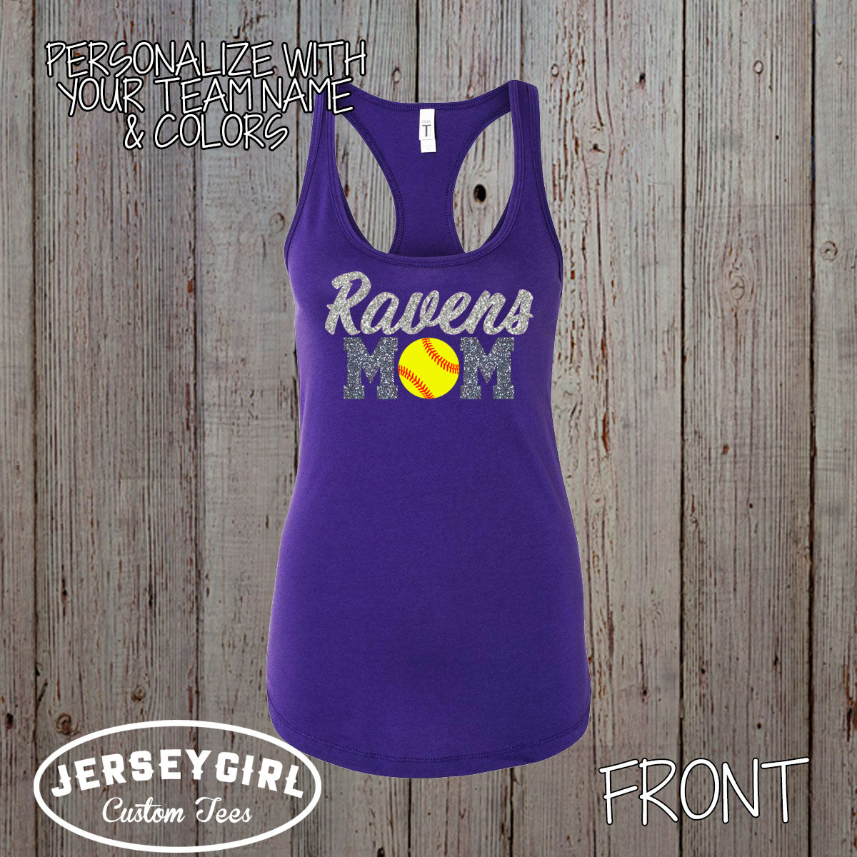 personalized glitter softball mom tank top