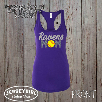 personalized glitter softball mom tank top