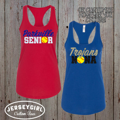 personalized glitter softball mom tank top
