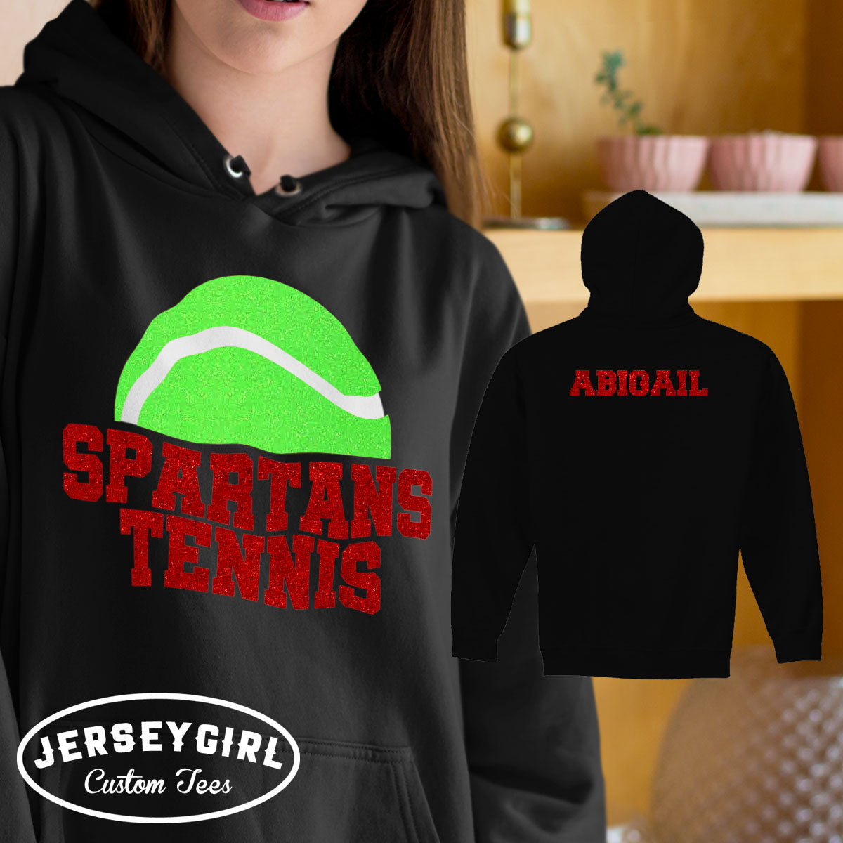 custom glitter tennis hoodie