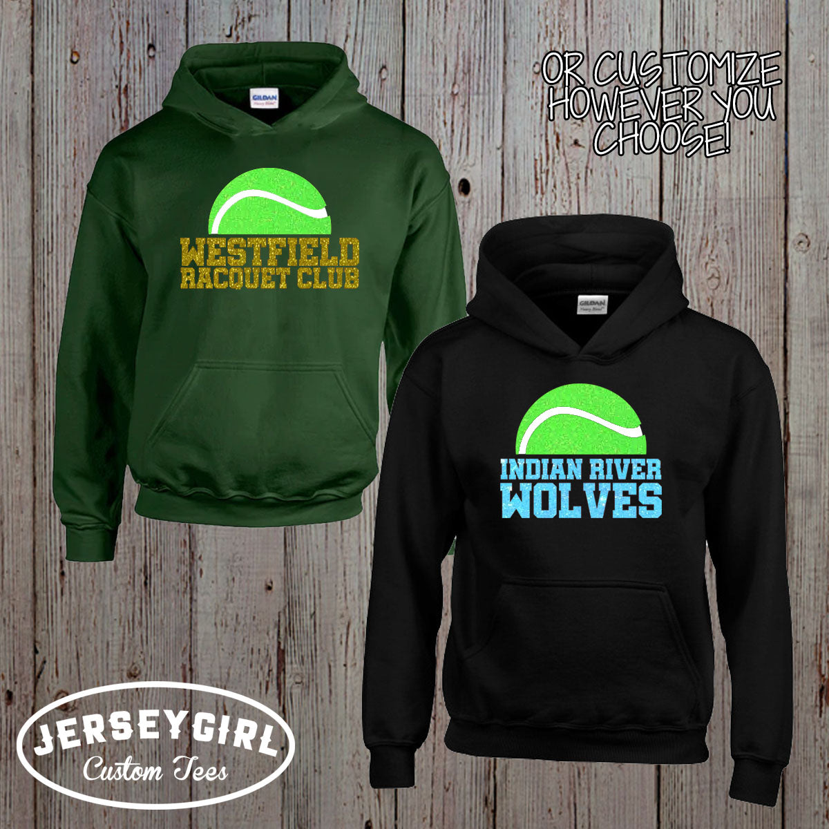 custom glitter tennis hoodie