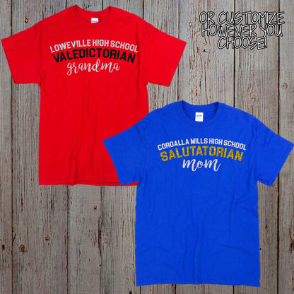 glitter valedictorian mom shirt