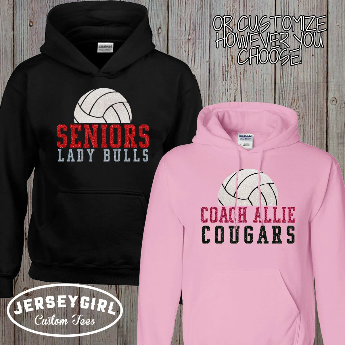 custom glitter volleyball hoodie