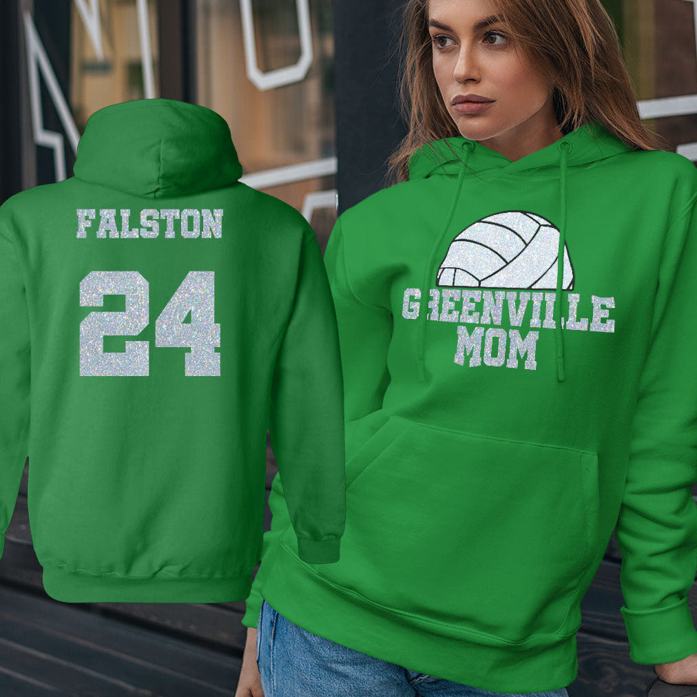 custom glitter volleyball mom hoodie