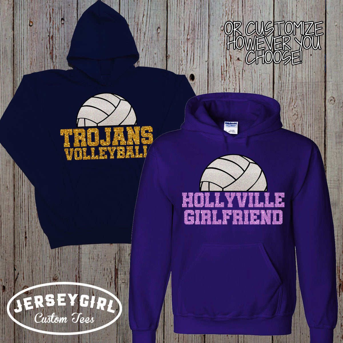 custom glitter volleyball mom hoodie