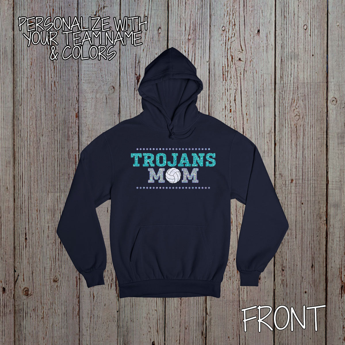 glitter volleyball mom sweatshirt with name & number