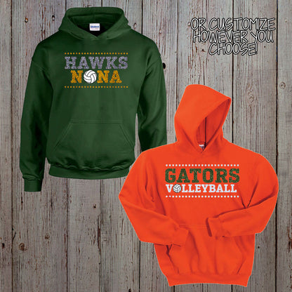 glitter volleyball mom sweatshirt with name & number