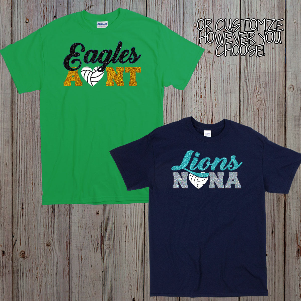 glitter volleyball mom shirt with name & number