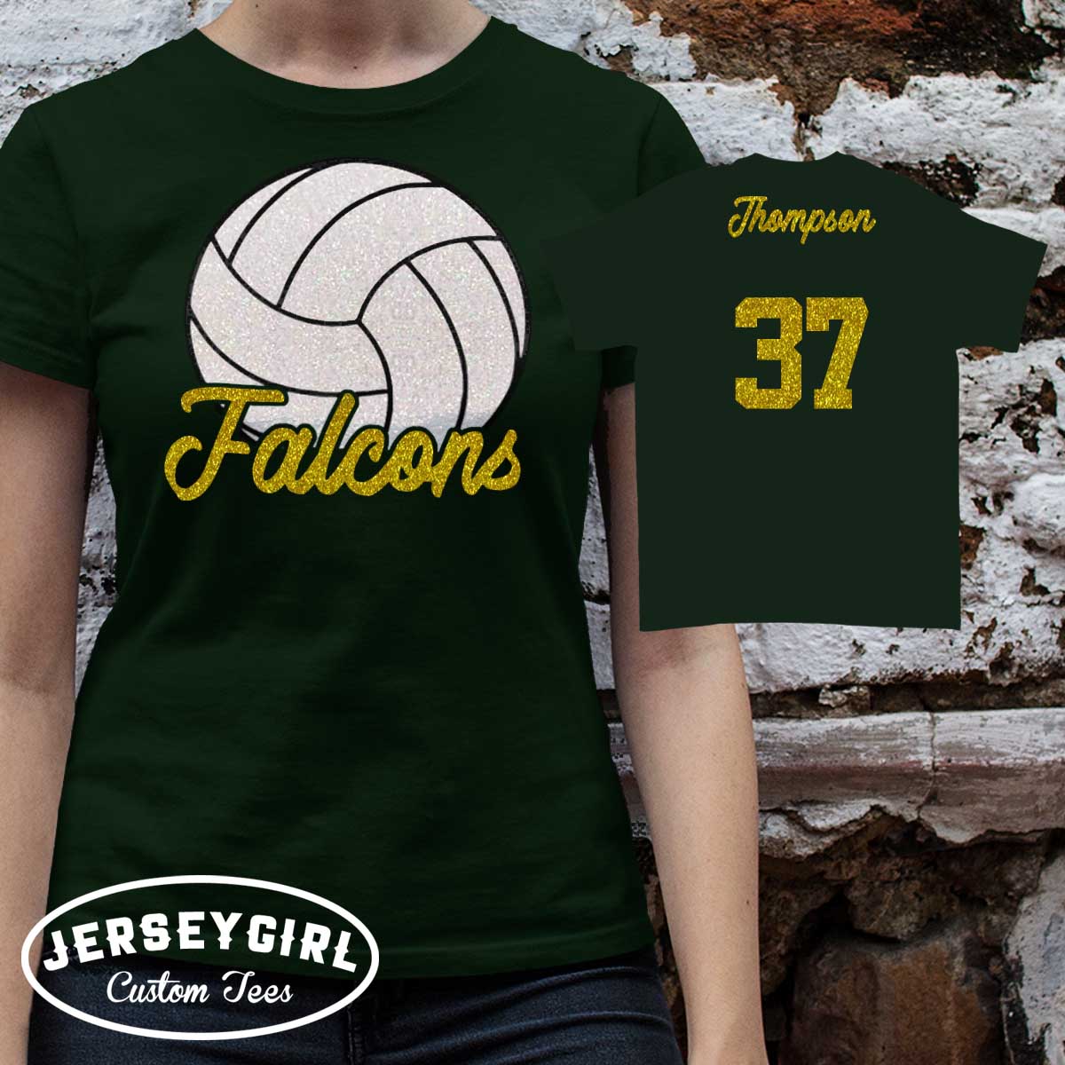custom glitter volleyball shirt with name & number