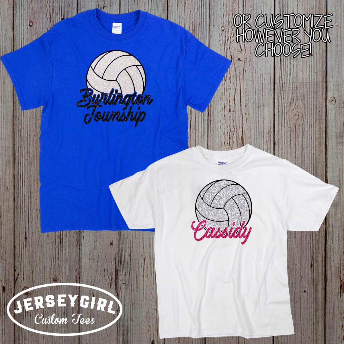 custom glitter volleyball shirt with name & number