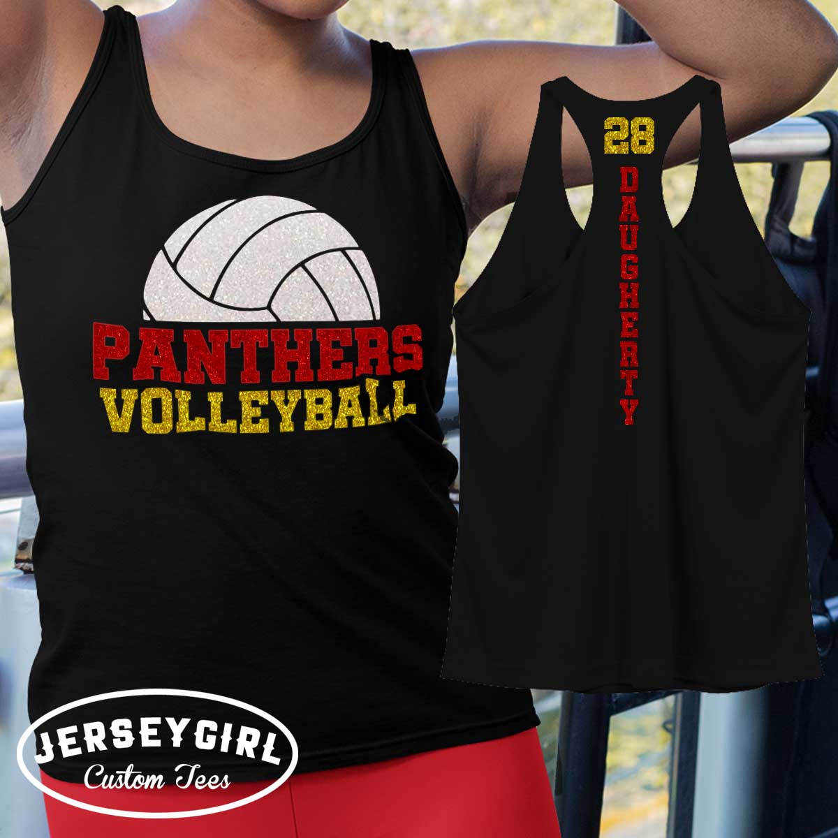 personalized glitter volleyball tank top