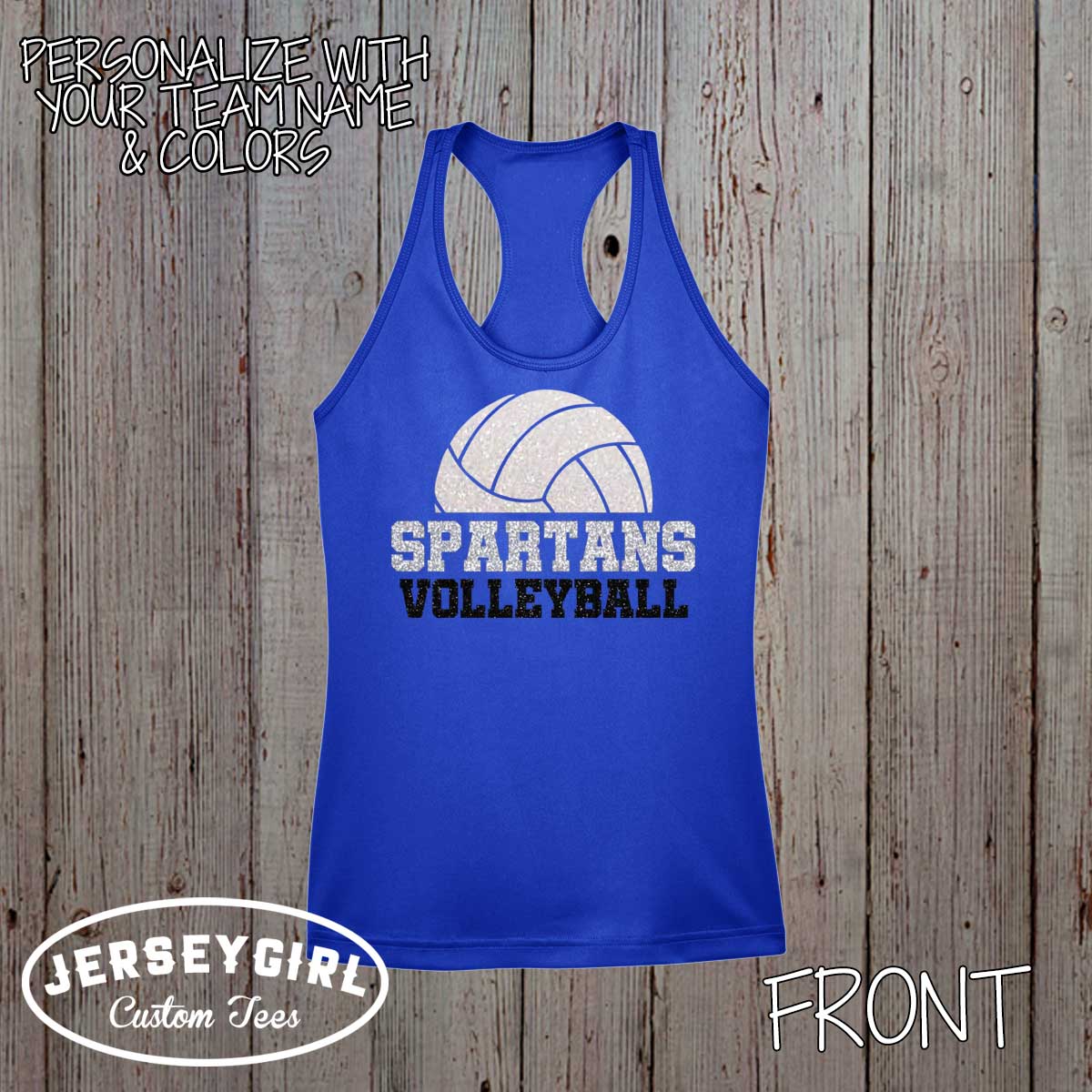 personalized glitter volleyball tank top