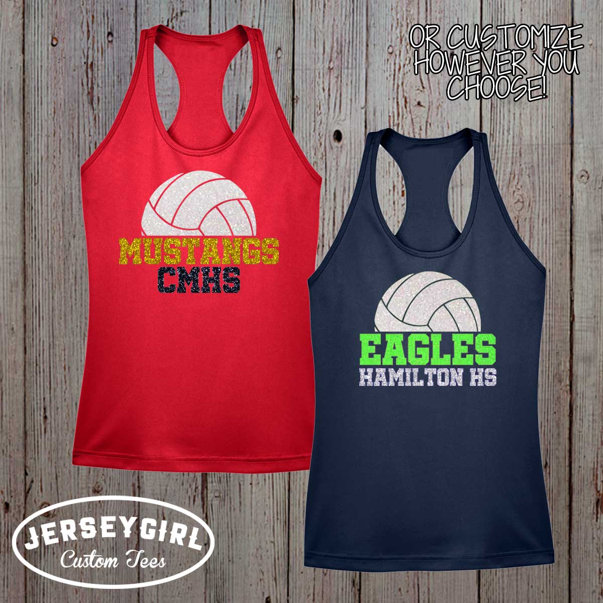 personalized glitter volleyball tank top