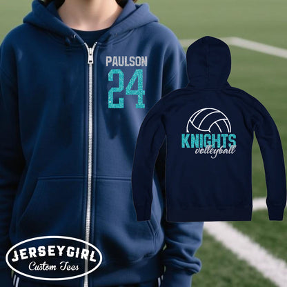  glitter volleyball zip-up hoodie