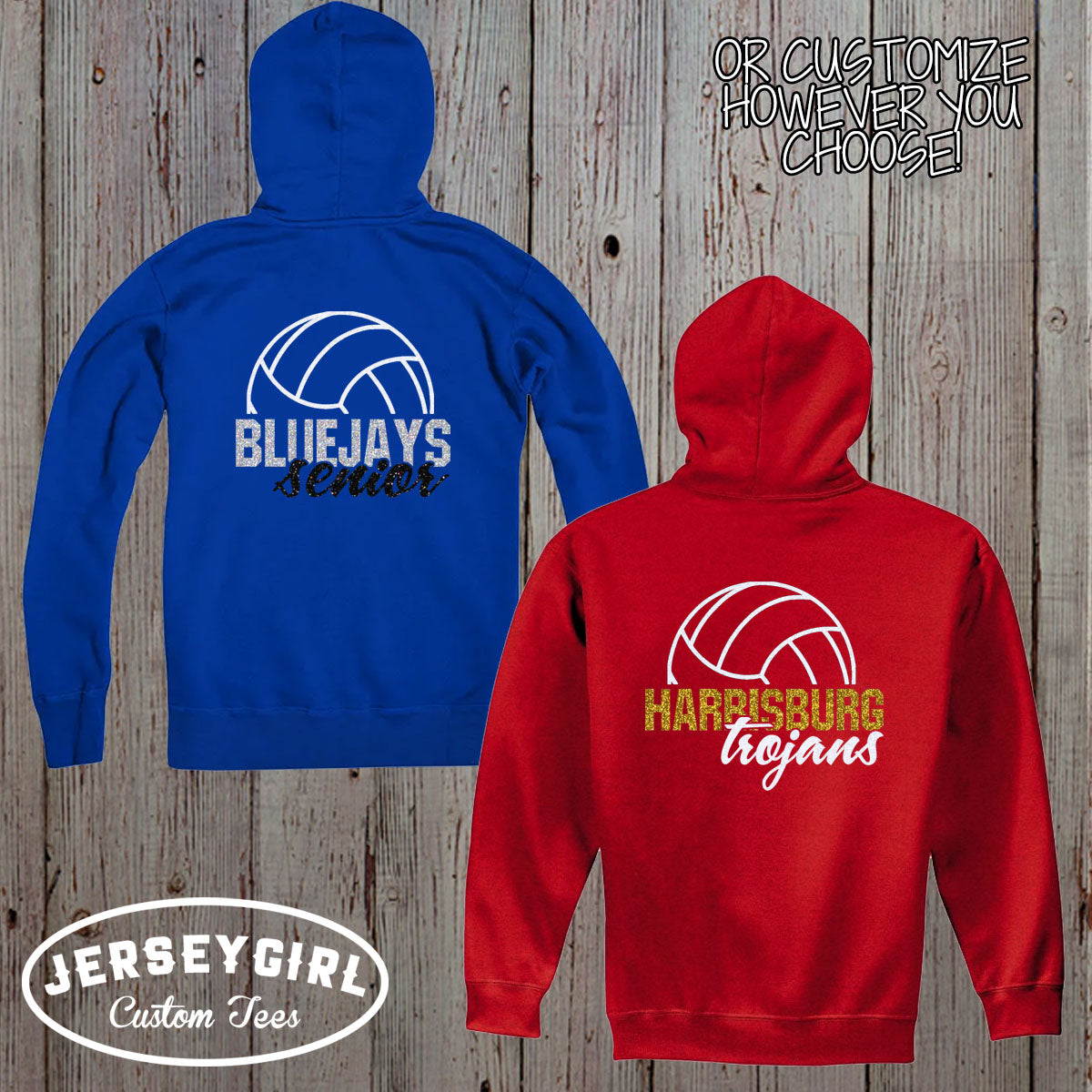  glitter volleyball zip-up hoodie