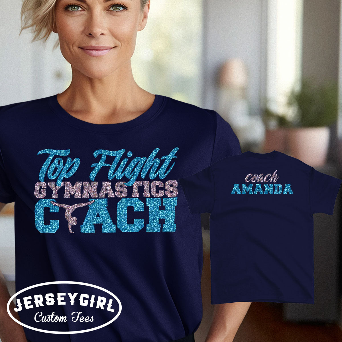 custom glitter gymnastics coach shirt