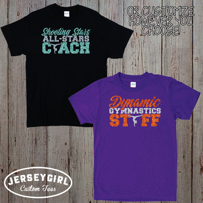 custom glitter gymnastics coach shirt