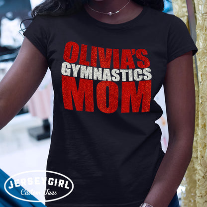 glitter gymnastics mom shirt with gymnast's name