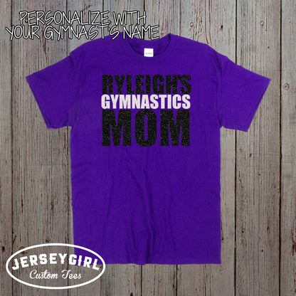 glitter gymnastics mom shirt with gymnast's name