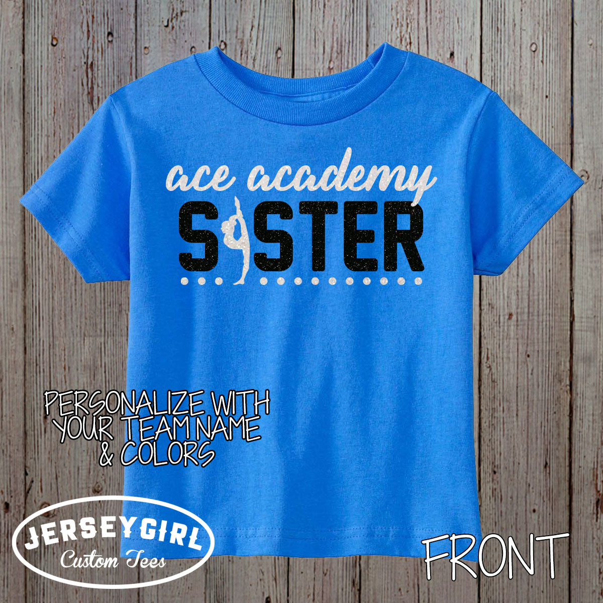 glitter gymnastics sister baby bodysuit / toddler shirt with gymnast's name