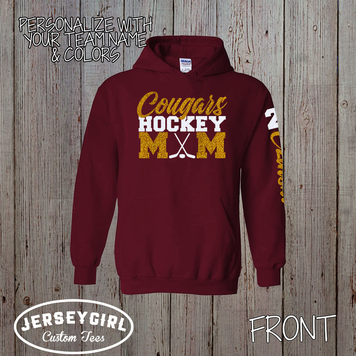 custom hockey mom sweatshirt with name & number