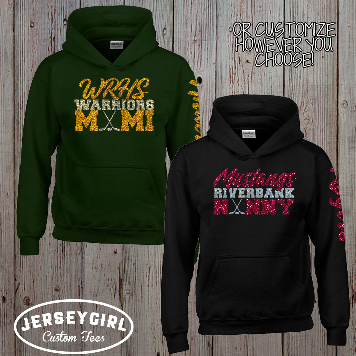custom hockey mom sweatshirt with name & number