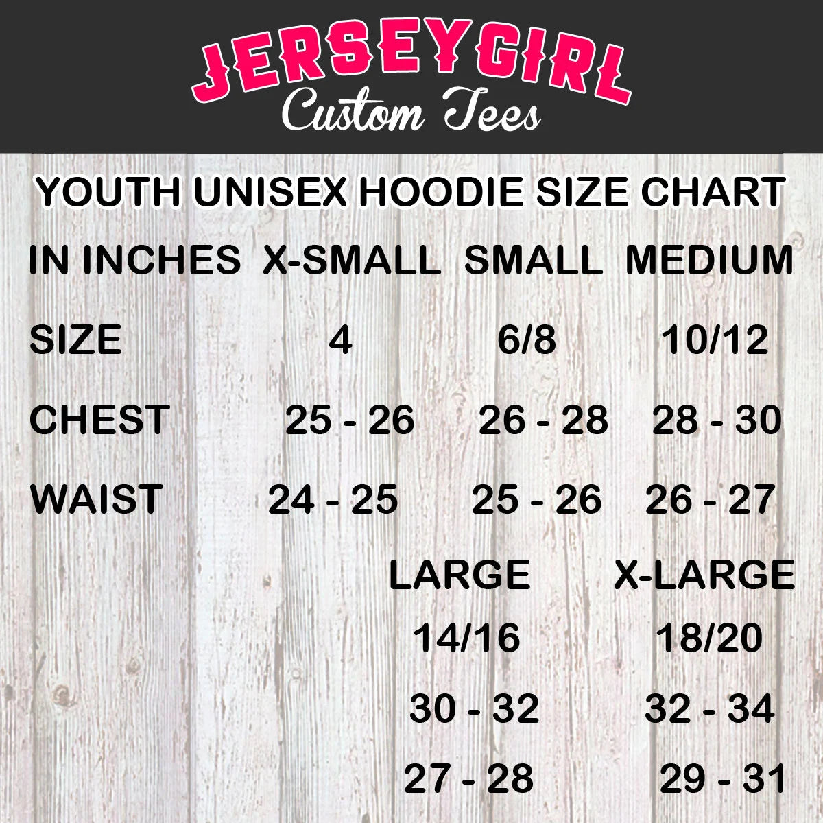 youth hoodie size chart