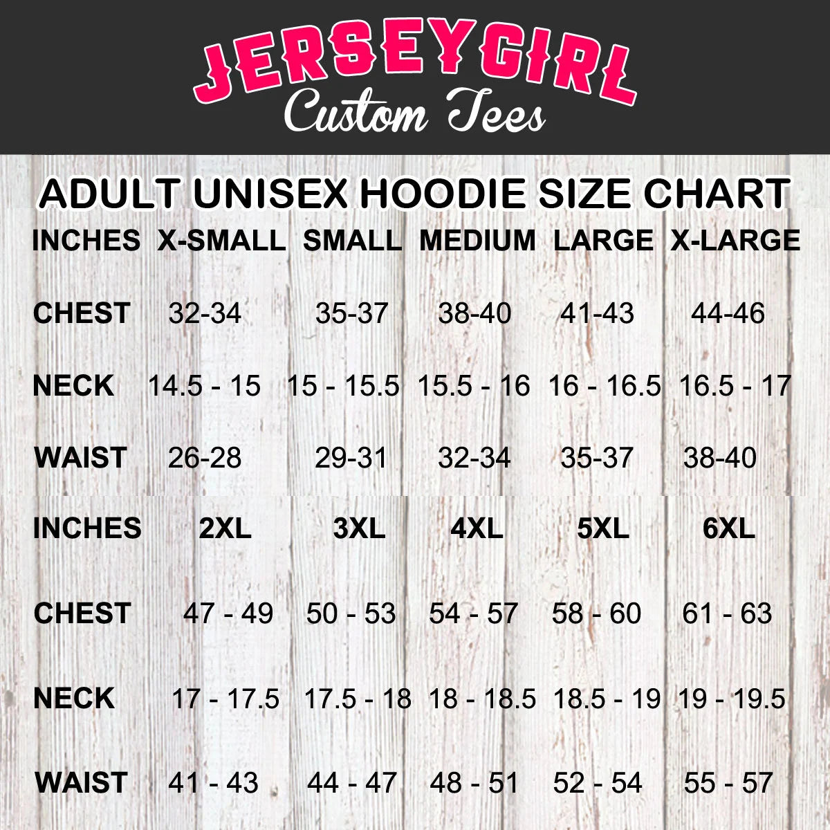 hoodie size chart