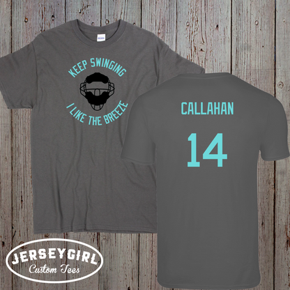 Keep Swinging I Like the Breeze baseball catcher shirt