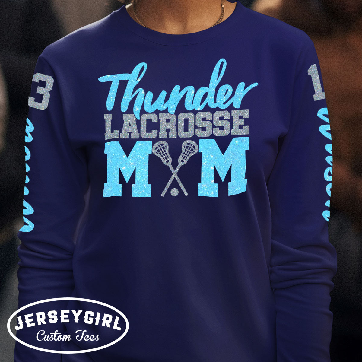 long sleeve glitter lacrosse mom shirt