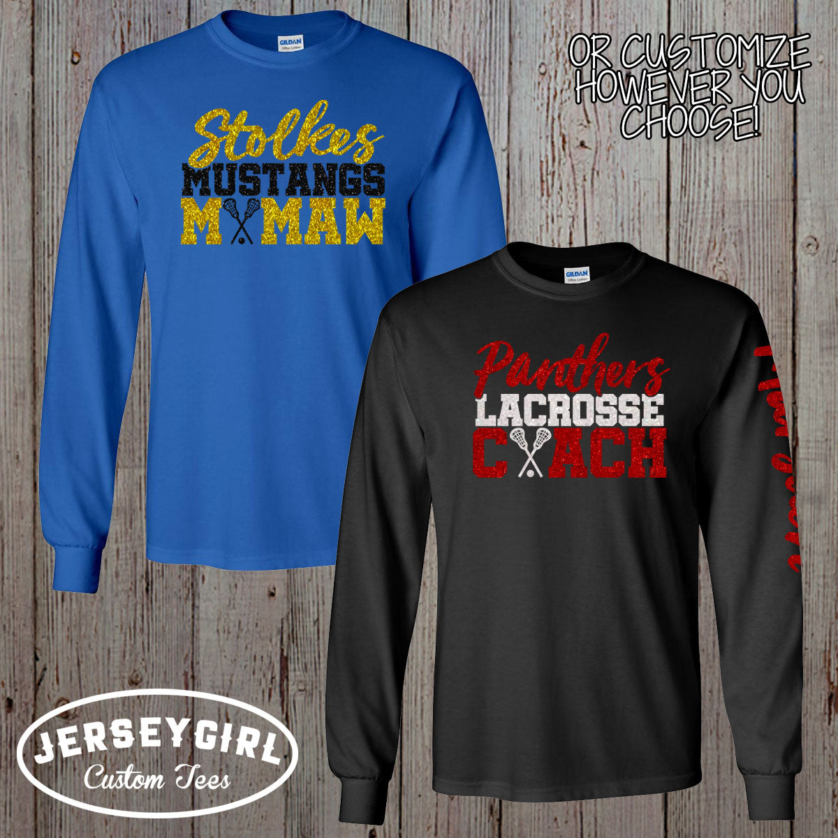 long sleeve glitter lacrosse mom shirt