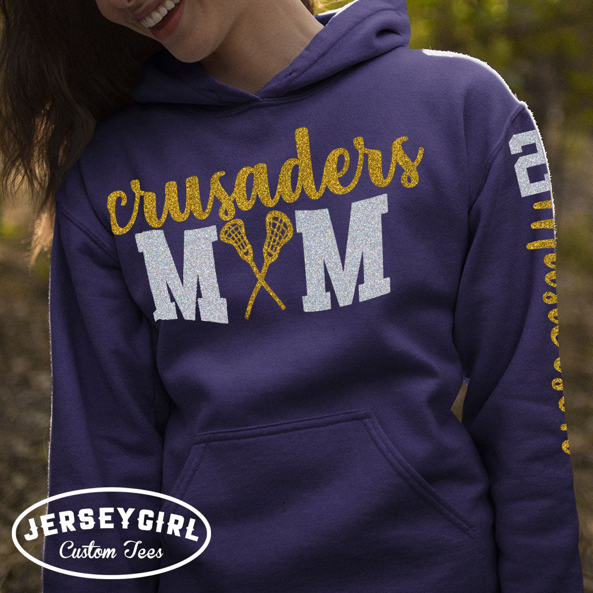 custom glitter lacrosse mom hoodie