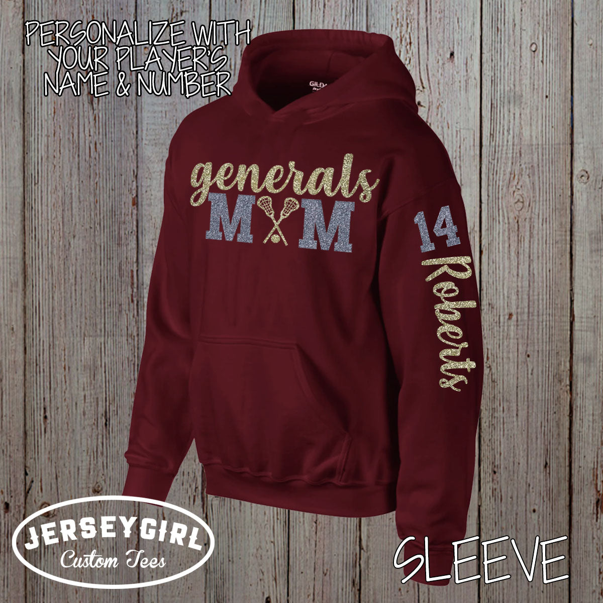 custom glitter lacrosse mom hoodie