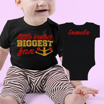 little brother biggest fan cheer baby bodysuit