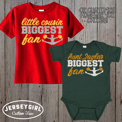 little brother biggest fan cheer baby bodysuit