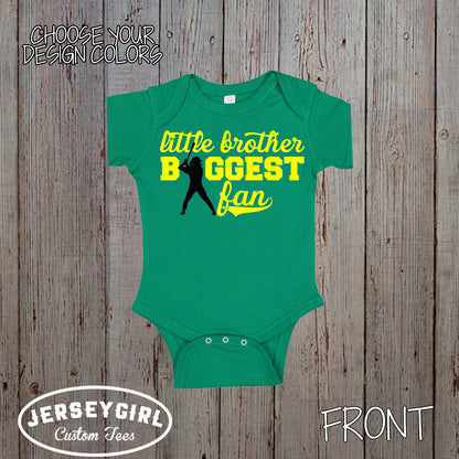 Little Brother Biggest Fan softball bodysuit or toddler shirt