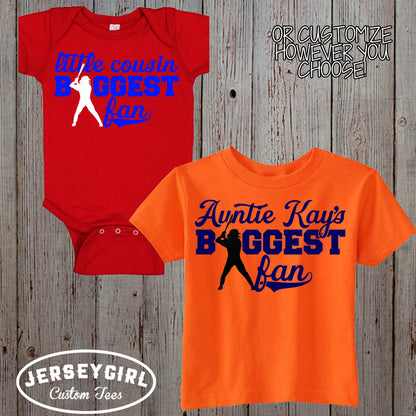 Little Brother Biggest Fan softball bodysuit or toddler shirt
