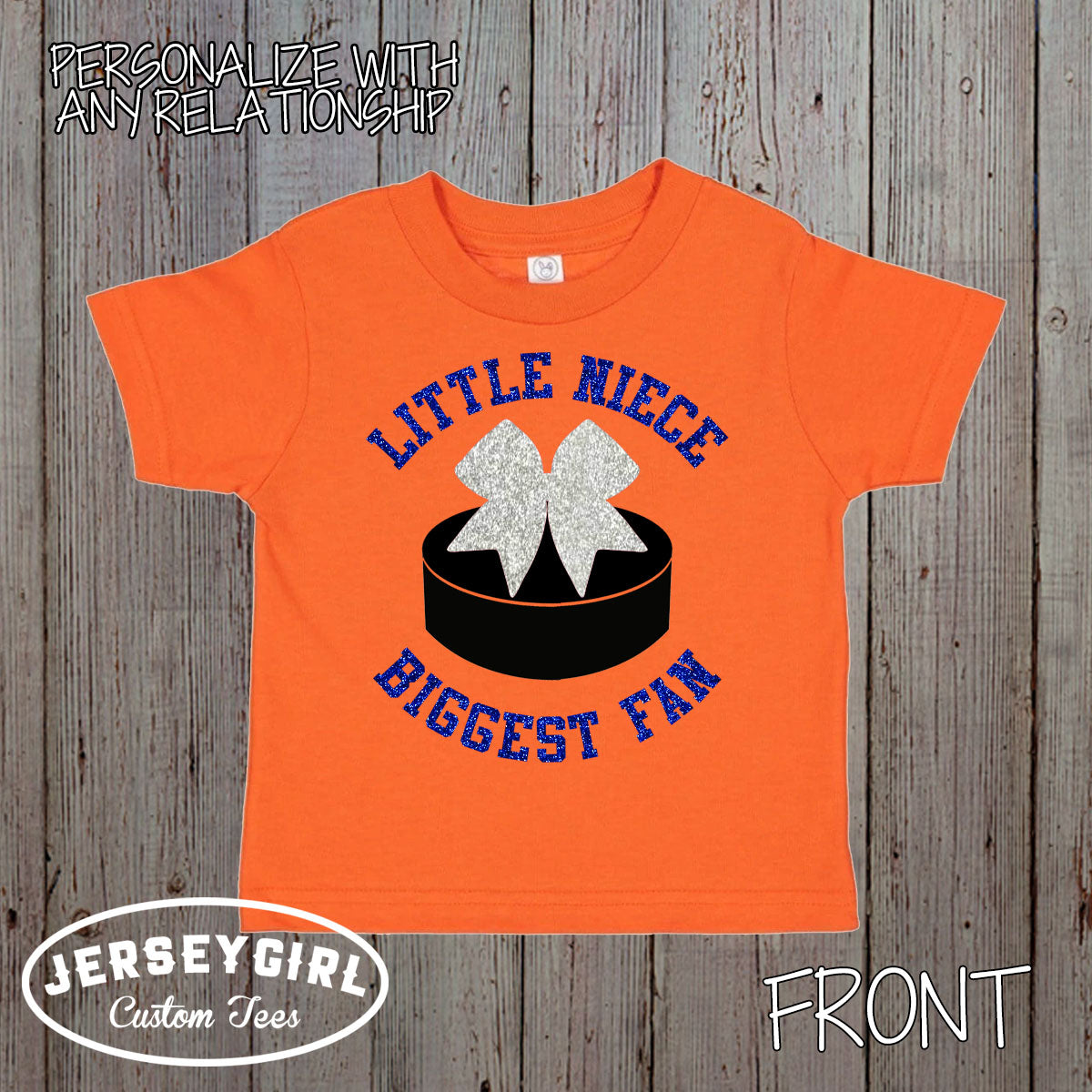 Little Cousin Biggest Fan Hockey baby bodysuit or toddler shirt
