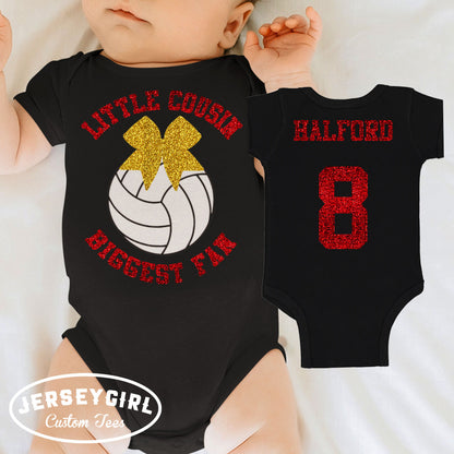 Little Cousin Biggest Fan Volleyball Baby Bodysuit / Toddler Shirt