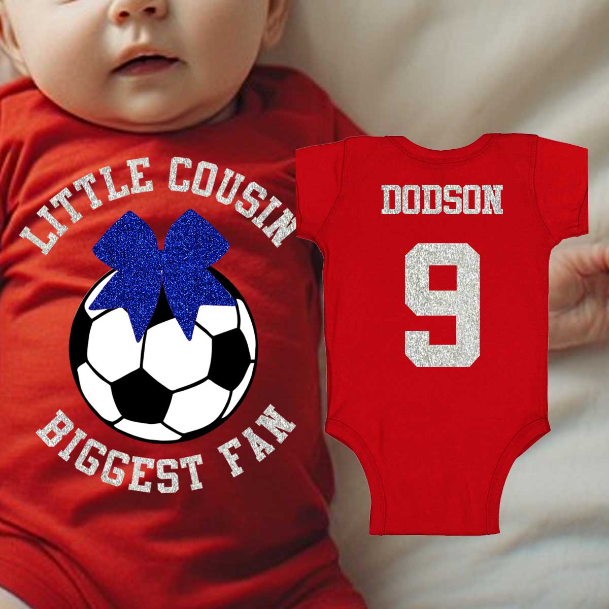little cousin biggest fan soccer baby bodysuit / toddler shirt
