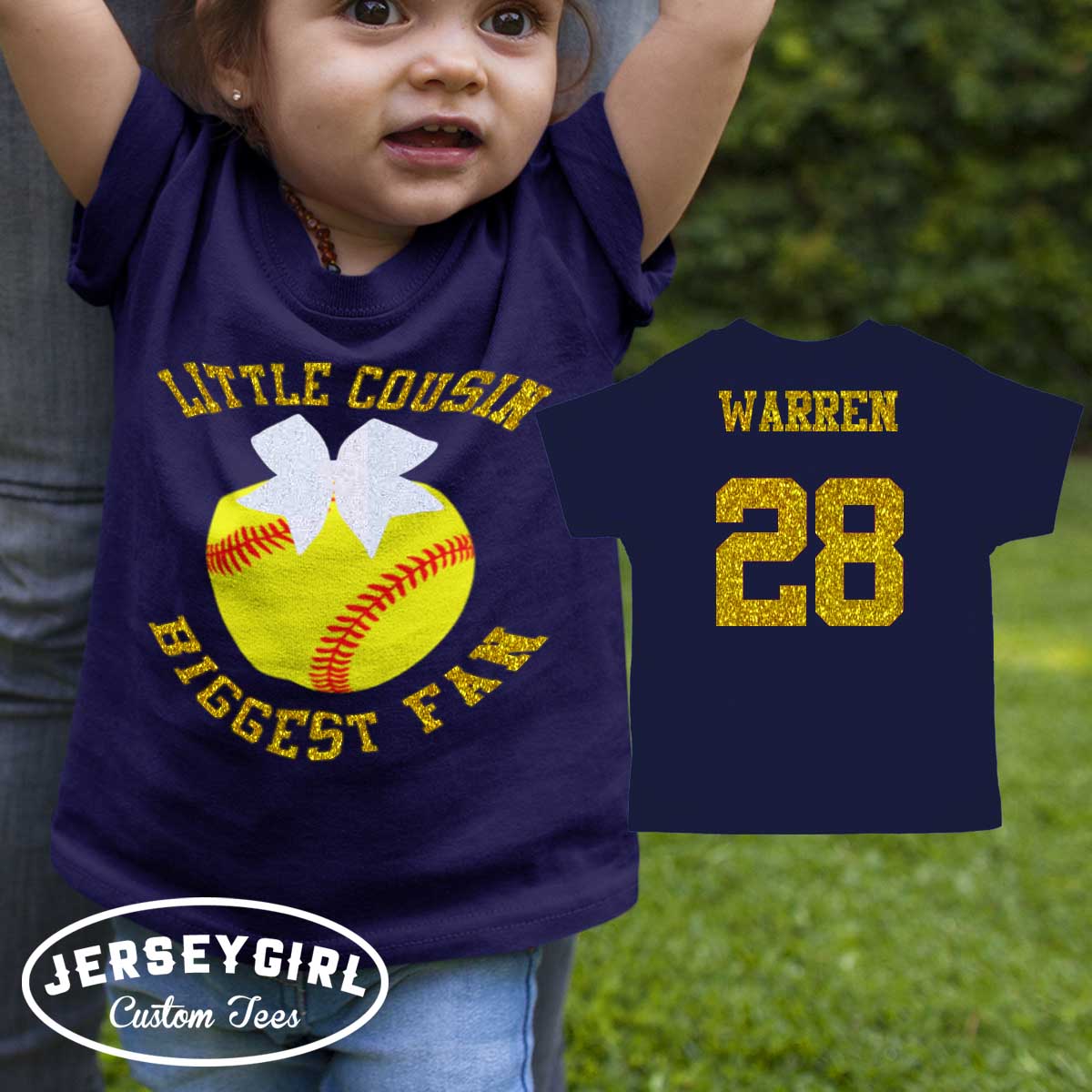 Little Cousin Biggest Fan Softball Baby Bodysuit or Toddler Shirt
