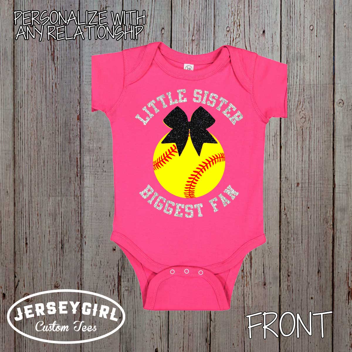 Little Cousin Biggest Fan Softball Baby Bodysuit or Toddler Shirt