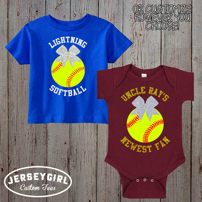 Little Cousin Biggest Fan Softball Baby Bodysuit or Toddler Shirt