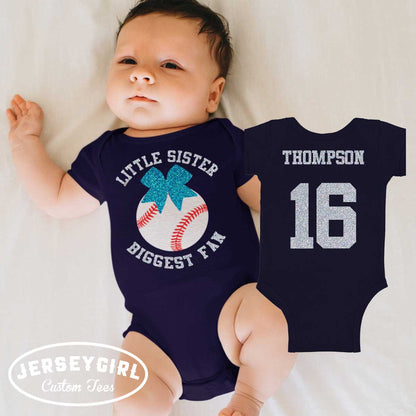 little sister biggest fan baseball bodysuit / toddler shirt