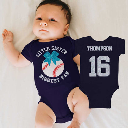 little sister biggest fan baseball baby bodysuit